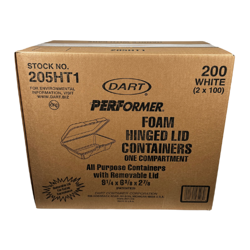 Dart® Take-Out Container Hinged 9.25X6.42X2.9 IN XPS Foam White Insulated 100 Count/Pack 2 Packs/Case 200 Count/Case