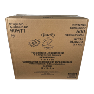 Dart® Sandwich Take-Out Container Hinged Large (LG) 5.82X6.11X3 IN XPS White Insulated 125 Count/Pack 4 Packs/Case