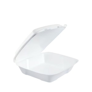 Container Hinged 9.4X9.01X3.1 IN XPS White Square