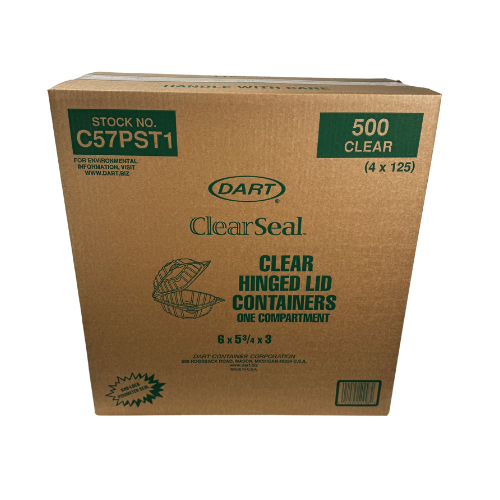 Dart® ClearSeal® Take-Out Container Hinged 5.96X5.86X3.11 IN OPS Clear Square 125 Count/Pack 4 Packs/Case 500 Count/Case