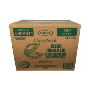 Dart® ClearSeal® Take-Out Container Hinged Medium (MED) 8.325X8.215X3.02 IN OPS Clear Square 125 Count/Pack 2 Packs/Case