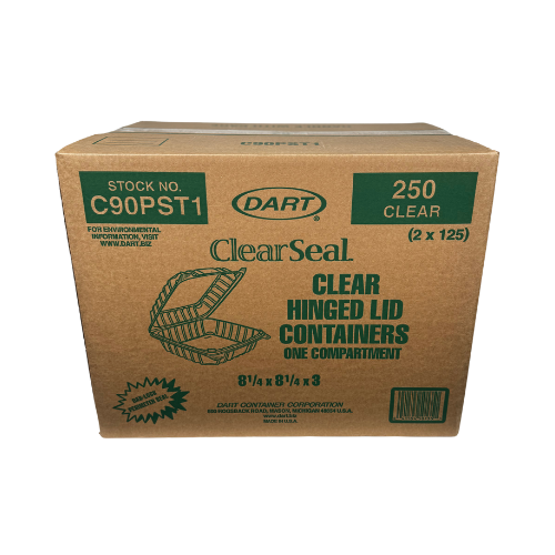 Dart® ClearSeal® Take-Out Container Hinged Medium (MED) 8.325X8.215X3.02 IN OPS Clear Square 125 Count/Pack 2 Packs/Case