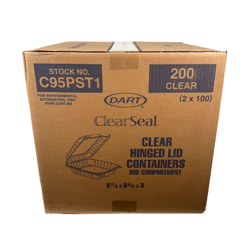 Dart® ClearSeal® Take-Out Container Hinged Large (LG) 8.825X9.3X3 IN OPS Clear Square 100 Count/Pack 2 Packs/Case