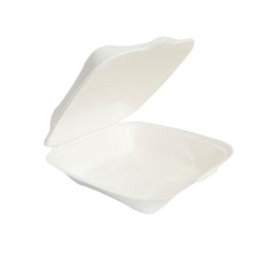 Formulated Molded Fiber Clamshell Container, White, 9"