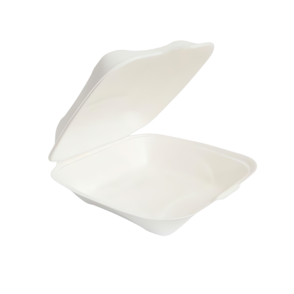 Formulated Molded Fiber Clamshell Container, White, 9"