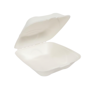 Formulated Molded Fiber Clamshell Container, White, 8"