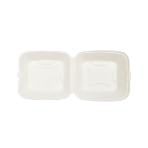 Formulated Molded Fiber Clamshell Container, White, 8"