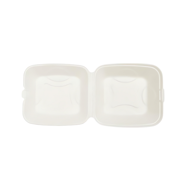 Formulated Molded Fiber Clamshell Container, White, 8"